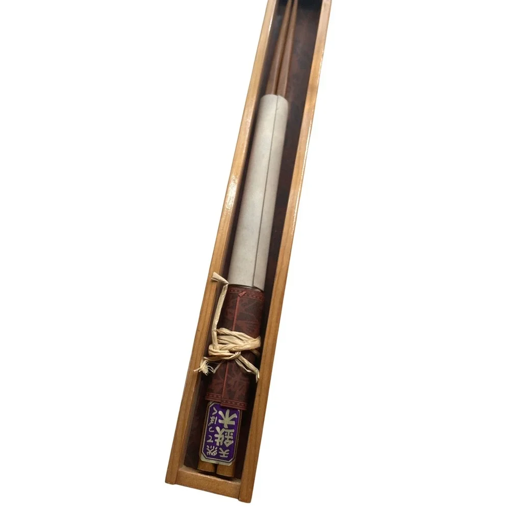 Vintage Japanese‎ Natural Ironwood Chopsticks in Wooden Box Tennen Tetsuboku